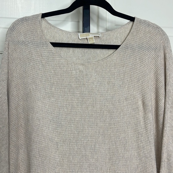 Michael Kors Womens Sweater Dress Sz L Tan Long Sleeve Hi Low Hem Button Detail - Picture 2 of 9